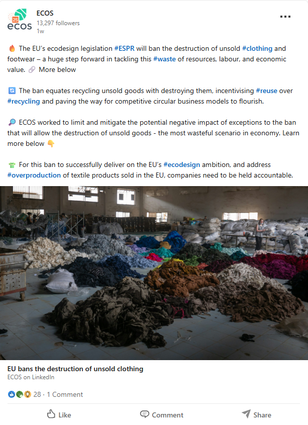 Ban on destruction unsold goods LinkedIn